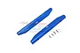 A pair of blue anodized aluminium GPM Racing chassis nerf bars for an RC car, shown with four small mounting screws against a white background.