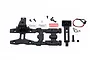 GPM Racing spare tyre support mount and high taillight set for SCX10 III, including black plastic mounts, screws, Jeep emblem, and LED light wire.