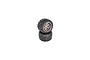 Two BlackZon Warrior RC car wheels with aggressive tread tyres on dark grey five-spoke rims, stacked vertically against a white background.