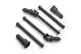 A set of six black plastic and metal RC drive shaft components for Blackzon 1/16 Slayer vehicles.