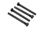Four black metal suspension hinge bolts for Blackzon 1/16 Slayer RC car, arranged on a white background.