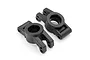 Two black plastic rear hub carriers for a 1/16 scale RC car, shown from a high angle against a white background.