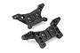Two black plastic RC shock towers for the BlackZon 1/16 Slayer, shown from different angles on a white background.