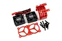 Yeah Racing red aluminium motor heat sink with twin black cooling fans, mounting plate, and screws for RC car motors.