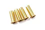 Four gold-colored cylindrical battery conversion plugs arranged in a row on a white background.