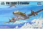 Box art for a Trumpeter 1/72 scale Focke-Wulf FW 200C-3 Condor plastic model kit, featuring an illustration of the bomber flying over clouds.