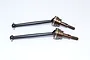 Two black metal CVD drive shafts with spring steel joints for RC cars, shown against a plain white background.