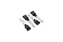 Four BlackZon body pins with black plastic pull tabs arranged on a white background.