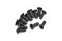 A group of twelve small black metal countersunk screws with coarse threads and cross-head drives, arranged on a white background.