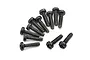 A collection of twelve black button head coarse thread screws for RC vehicles, arranged on a white background.