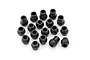 A collection of eighteen small black plastic pivot balls for BlackZon 1/16 scale RC vehicles arranged on a white background.