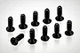 Ten black countersunk head screws with coarse threads arranged on a white background.