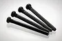 Four black metal button head pin screws with partial threading arranged diagonally on a white background.