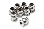 A set of eight silver-coloured metal pivot balls for RC vehicles arranged on a white background.