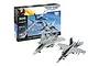 Revell 1/72 scale Top Gun Maverick model kit box featuring F/A-18E Super Hornet and F-14D Tomcat, with assembled models displayed in front.