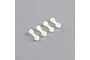 Four white nylon breakaway bolts for RC boats arranged in a row on a grey background.
