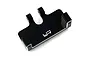 A black aluminium servo mount for RC vehicles with the Yeah Racing logo engraved on the front surface.