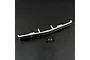 Silver aluminium front bumper for SCX24 RC crawler by Yeah Racing with included mounting screws on a black background.