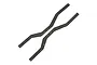 A pair of black carbon fiber chassis rails for an RC crawler, featuring multiple pre-drilled mounting holes.