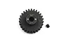 A Yeah Racing 27T 1Mod steel pinion gear with a small grub screw on a white background.