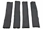 Four black fabric shock covers for Traxxas X-Maxx RC cars arranged side-by-side on a white background.