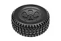 A black RC spare wheel for the Maverick Strada DT, featuring a rugged off-road tread pattern and a six-spoke plastic rim design.