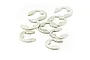 A small pile of silver-coloured metal E-clips for RC car maintenance, isolated on a white background.