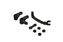 A set of black ARRMA RC steering components including bellcranks, a steering link, and spacers on a white background.