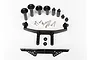 Traxxas body mount set including various black plastic posts, brackets, and metal screws on a white background.