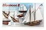 Artesania Latina Bluenose II wooden model ship kit packaging showing the finished model, technical specifications, and close-up detail photos.
