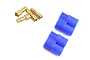 A set of E-Flite EC3 connector components including two blue plastic housings and four gold-plated metal bullet connectors.