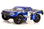Maverick iON SC 1/18 scale RC short course truck in blue and white livery on a white background.