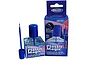 Deluxe Materials Plastic Magic glue bottle and its cardboard packaging box, featuring blue branding and a brush applicator.