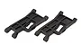 A pair of black plastic front suspension arms for a Traxxas RC vehicle, shown from an angled perspective against a white background.