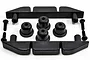 RPM Black Universal Body Skid Rail Set including two rails, four rubber-like mounts, and four mounting screws on a white background.
