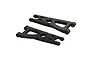 A pair of black ARRMA front lower suspension arms for an RC vehicle, shown from an elevated angle against a white background.