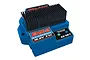 Traxxas EVX-2 waterproof electronic speed controller with black heat sinks and blue plastic casing on a white background.