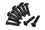 A group of ten black metal button head screws with coarse threads for RC vehicles.