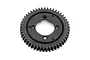 A black plastic spur gear for an RC car, featuring a central hole and four mounting points.