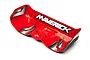 A red Maverick RC buggy wing with black and silver graphic accents and the Maverick logo, viewed from a high angle against a white background.