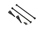 Losi steel universal drive shafts and wheel hex adapters for RC cars.