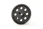 A black plastic 48T spur gear for an RC car, featuring a central keyed hole and six circular weight-reduction cutouts.