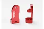 Two red anodized aluminium C-hub carriers for Traxxas RC vehicles, showing the TRX logo and L marking.