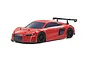 A red Kyosho Fazer Mk2 2015 Audi R8 LMS RC car viewed from a front three-quarter angle against a white background.