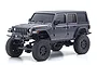 Kyosho Mini-Z Jeep Wrangler Unlimited Rubicon RC rock crawler in Granite Crystal Metallic finish, viewed from a front three-quarter angle.