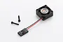 Hobbywing 20x8mm cooling fan with black housing, red and black wires, a connector, and two mounting screws on a white background.