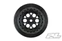 A black Pro-Line Showtime+ RC wheel rim viewed from the front against a white background.