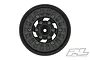 A front-facing view of a black Pro-Line Vice CrushLock beadlock RC rock crawler rim against a white background.