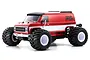 Kyosho Fazer Mk2 Mad Van VE RC monster truck in red and white, featuring large off-road tires and a classic van body style.