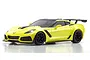 A studio shot of a bright yellow Kyosho Mini-Z Chevrolet Corvette ZR1 RC car on a white background.